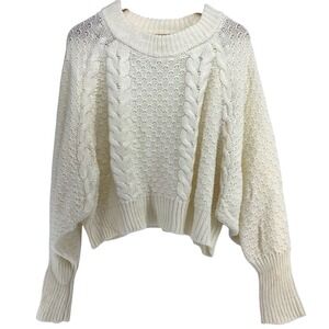 Moon And Madison Cropped Cable Knit Long Sleeve Sweater Sz M ‎ Oversized Cream
